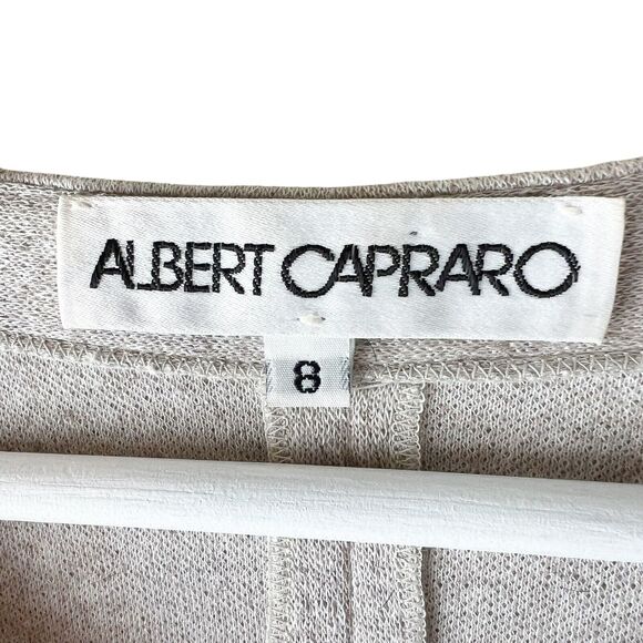 VTG Designer‎ Albert Capraro Beige midi Knit Dress Sz. 8 Mink Wool Poly Pockets - Picture 4 of 8